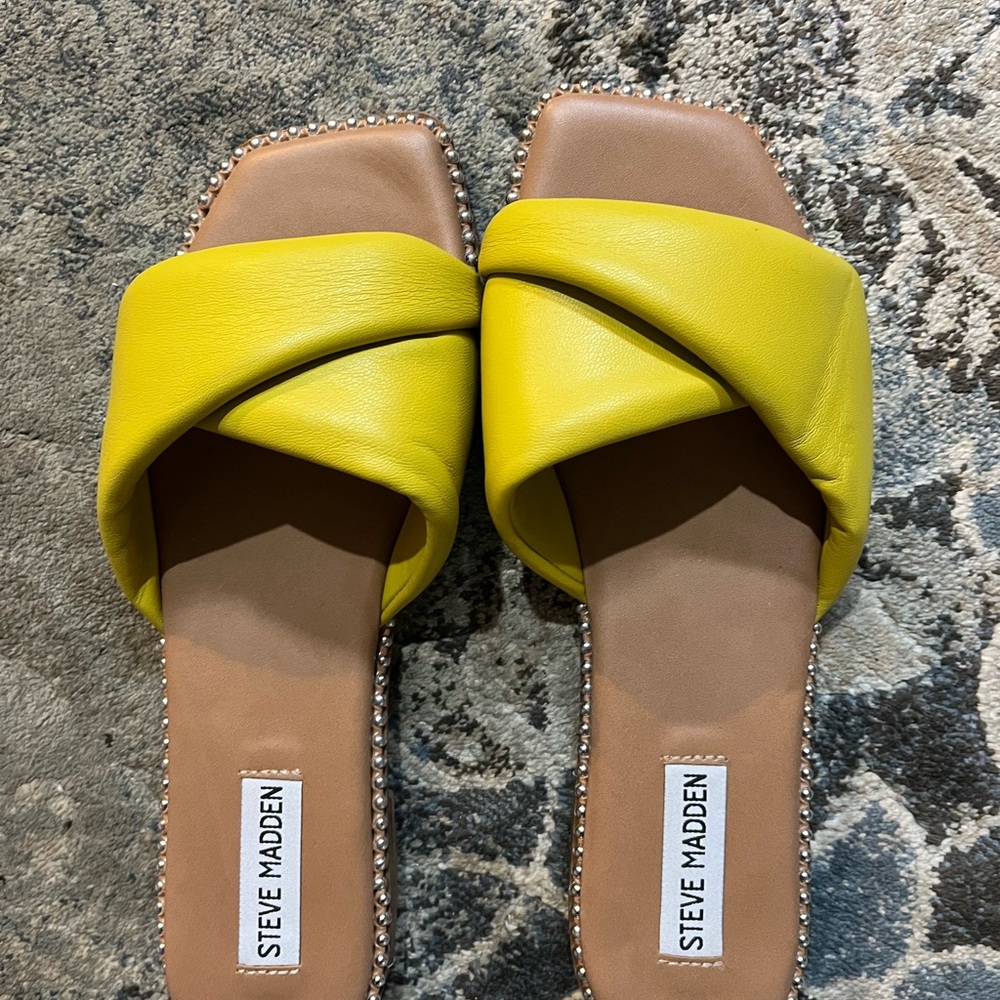 Steve Madden Yellow Slide Sandals with Crossover Straps